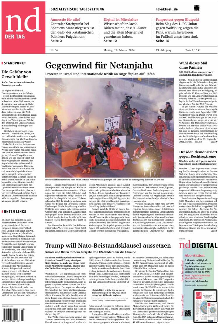 Portada de Neues Deutschland (Alemania)