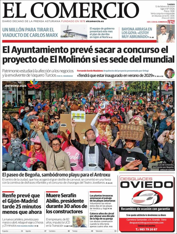 Portada de El Comercio - Gijón (España)