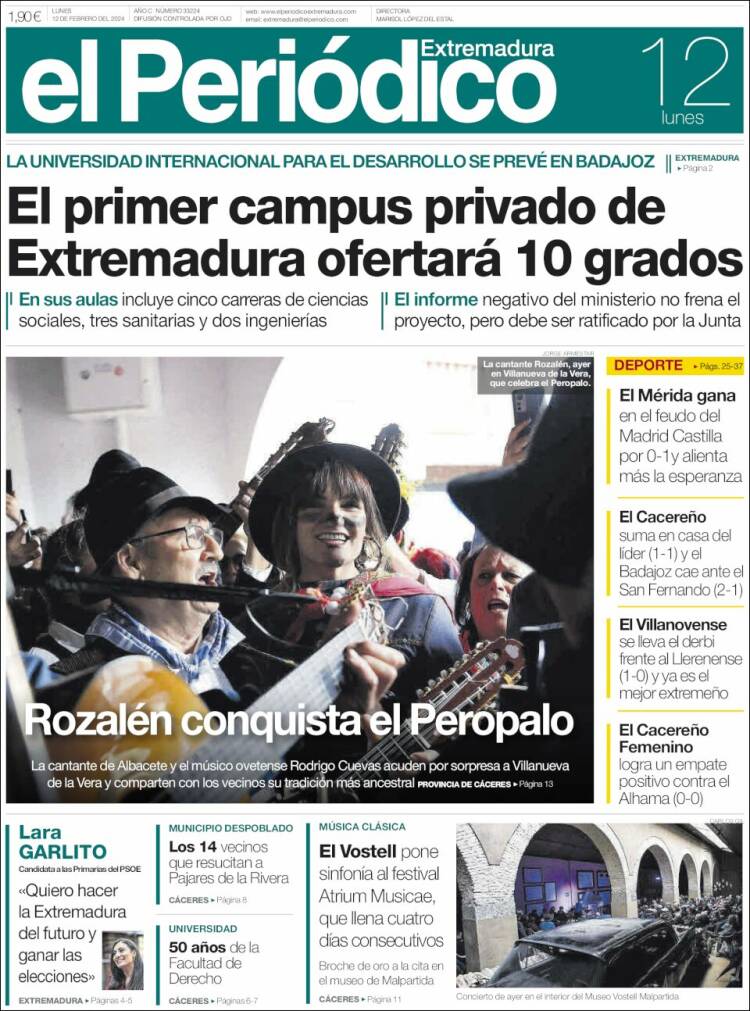 Portada de El Periódico de Extremadura (España)
