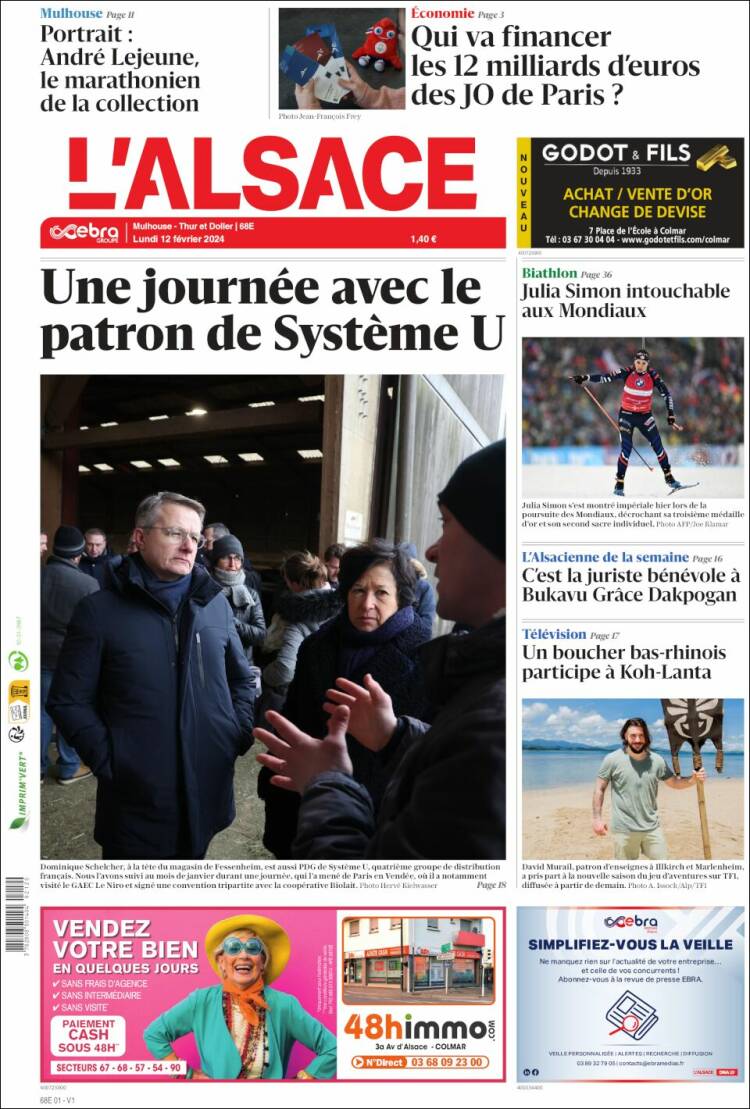 Portada de Journal L'Alsace (Francia)