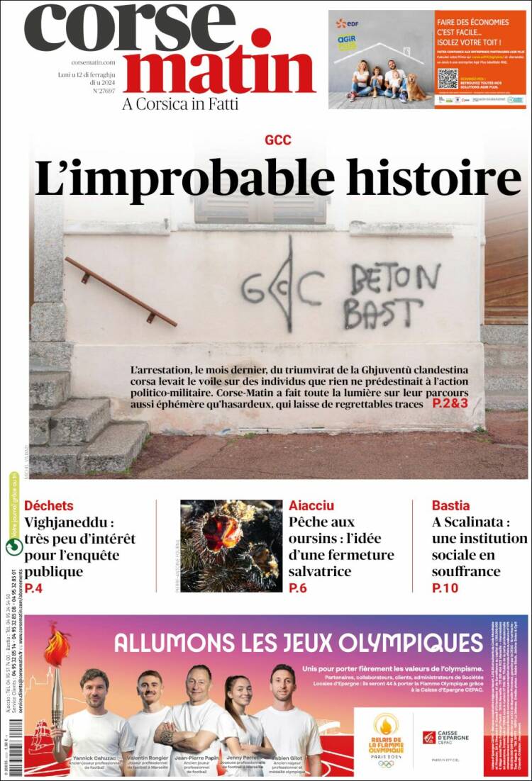 Portada de Corse-Matin (Francia)