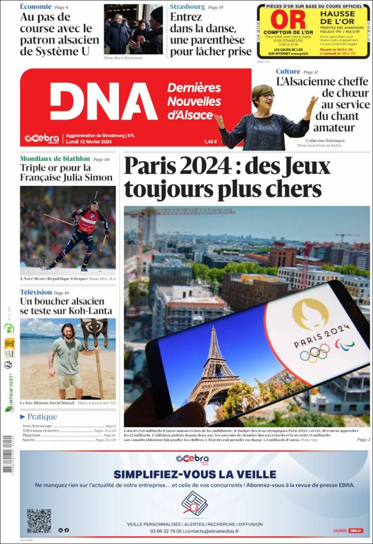 Portada de Les Dernières Nouvelles d'Alsace (Francia)