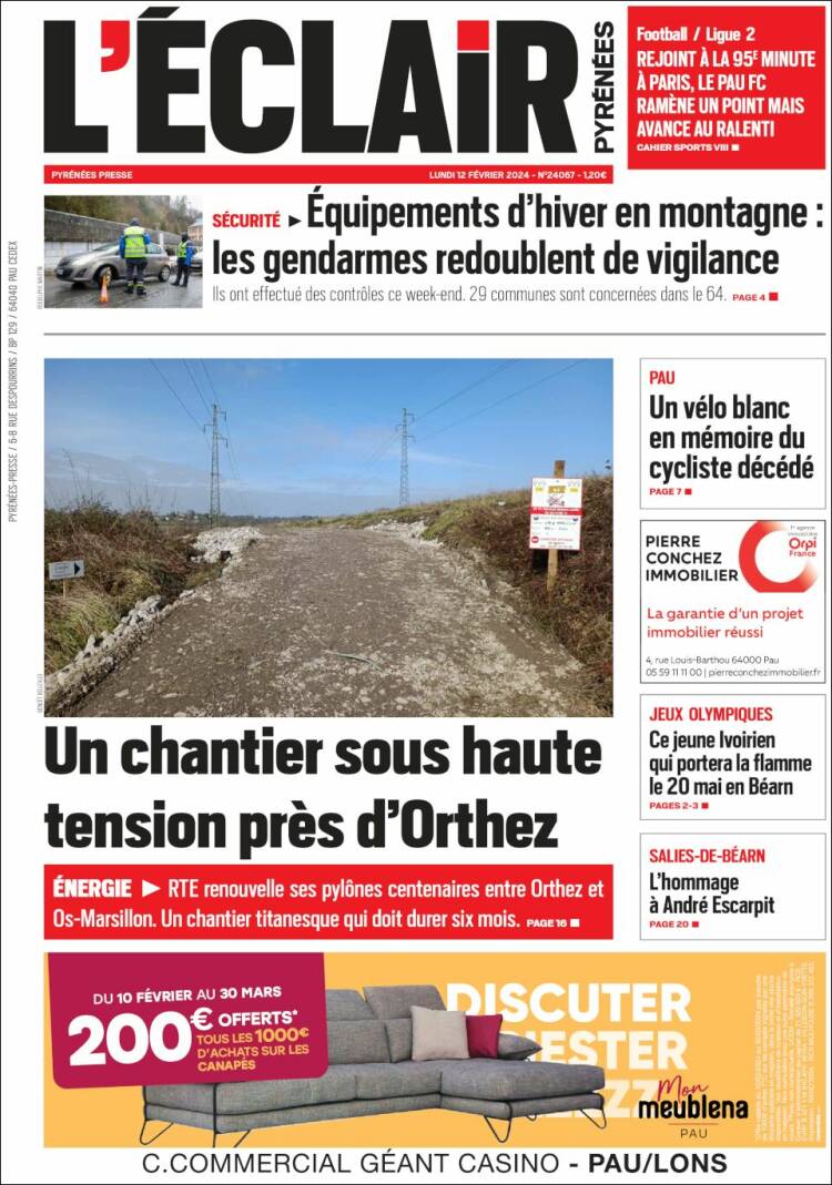 Portada de L'Eclair des Pyrénées (Francia)