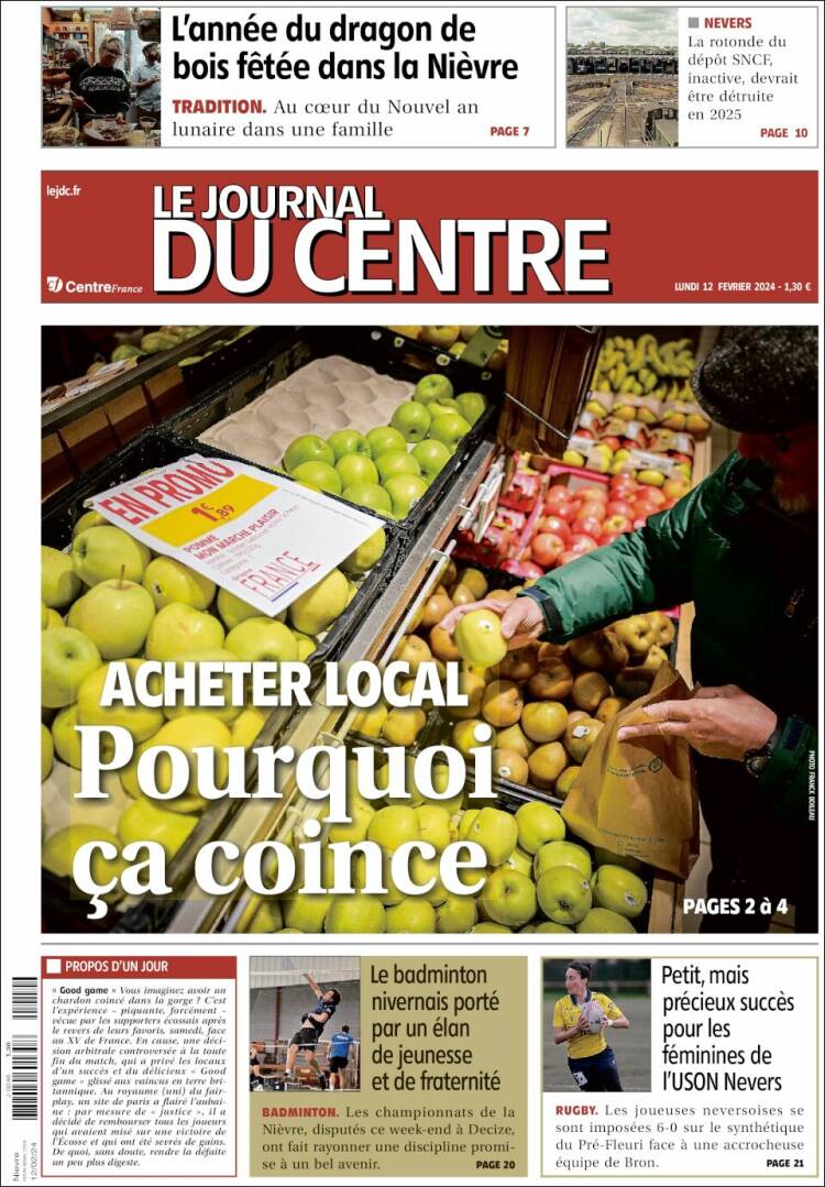 Portada de Le Journal du Centre (Francia)