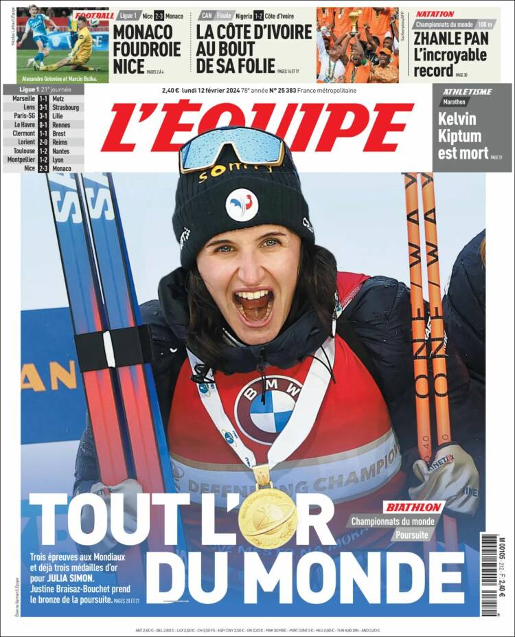 Portada de L'Equipe (Francia)