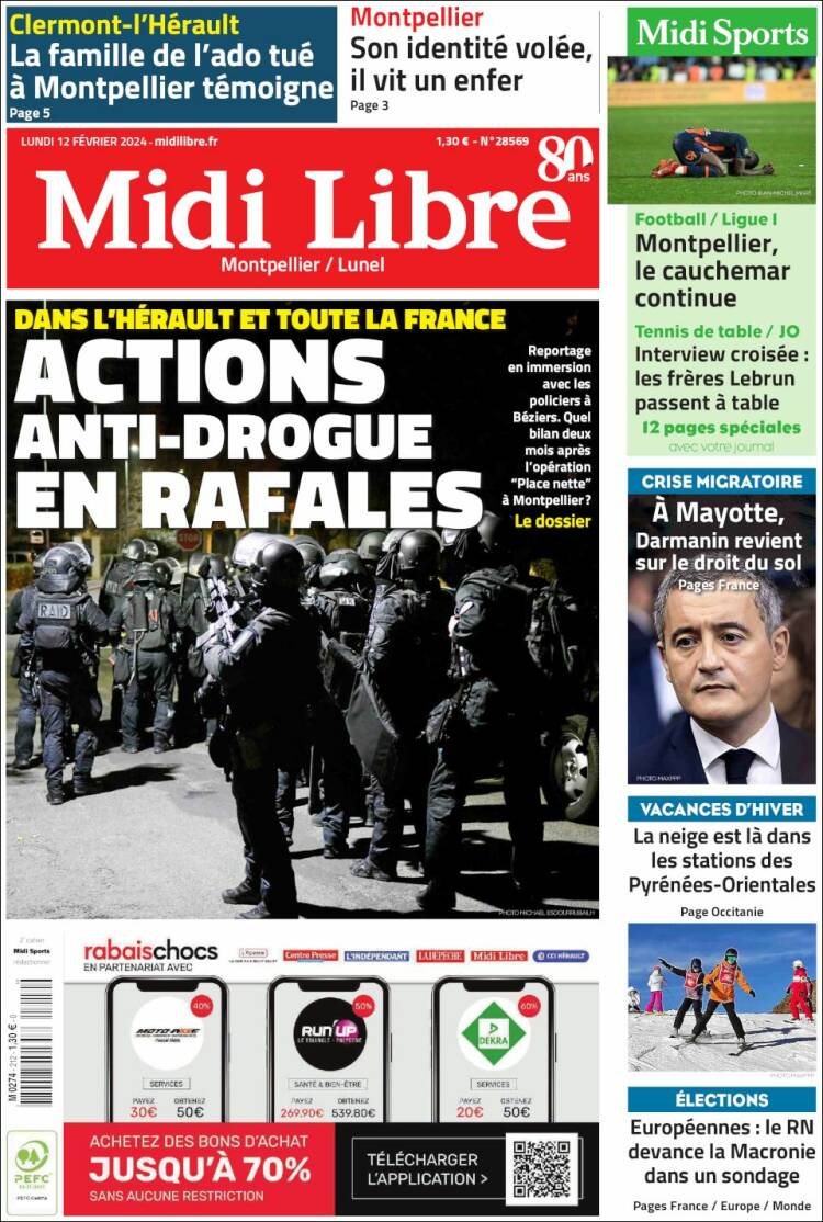 Portada de Midi Libre (Francia)