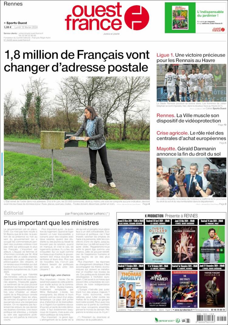 Portada de Ouest France (Francia)