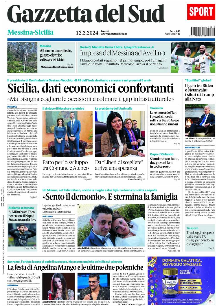 Portada de Gazzetta del Sud (Italia)