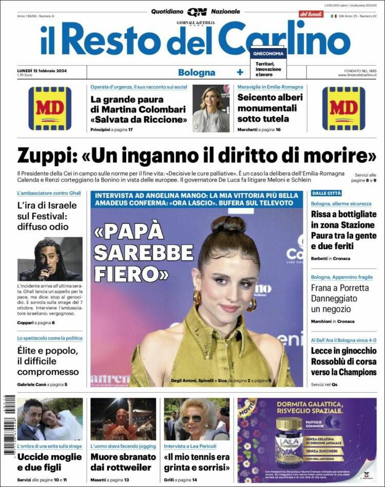 Portada de Il Resto del Carlino (Italia)