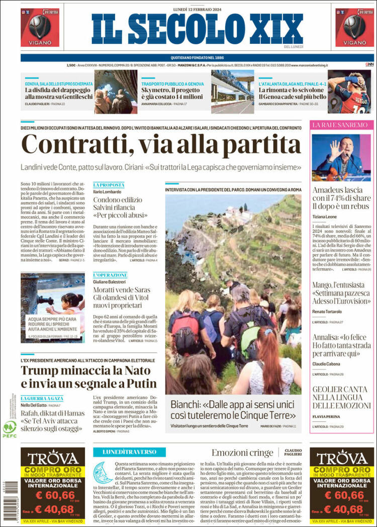 Portada de Il Secolo XIX (Italia)