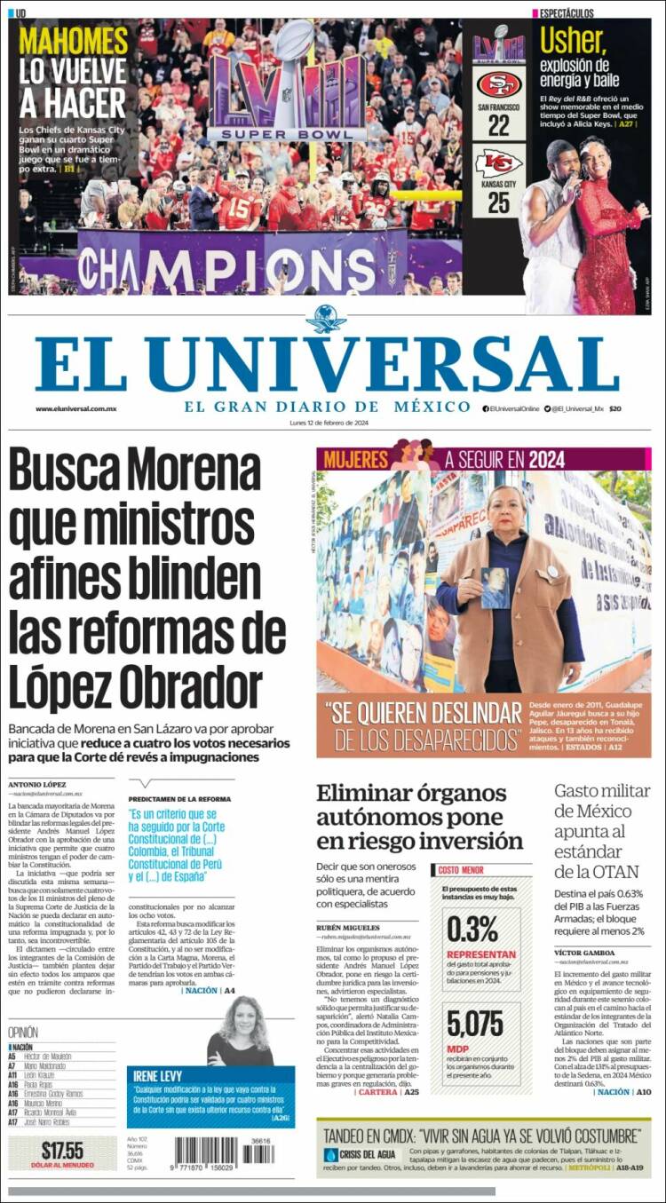 Portada de El Universal (México)