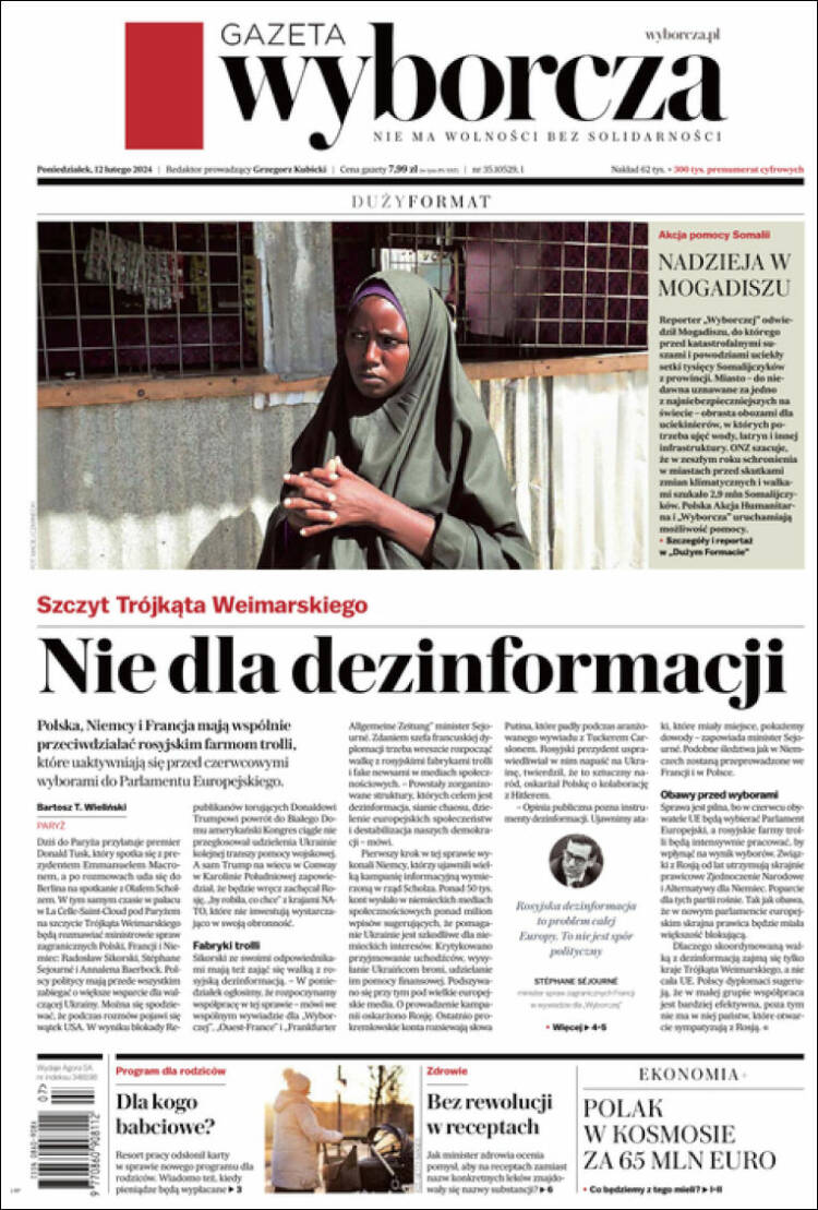 Portada de Gazeta Wyborcza (Polonia)