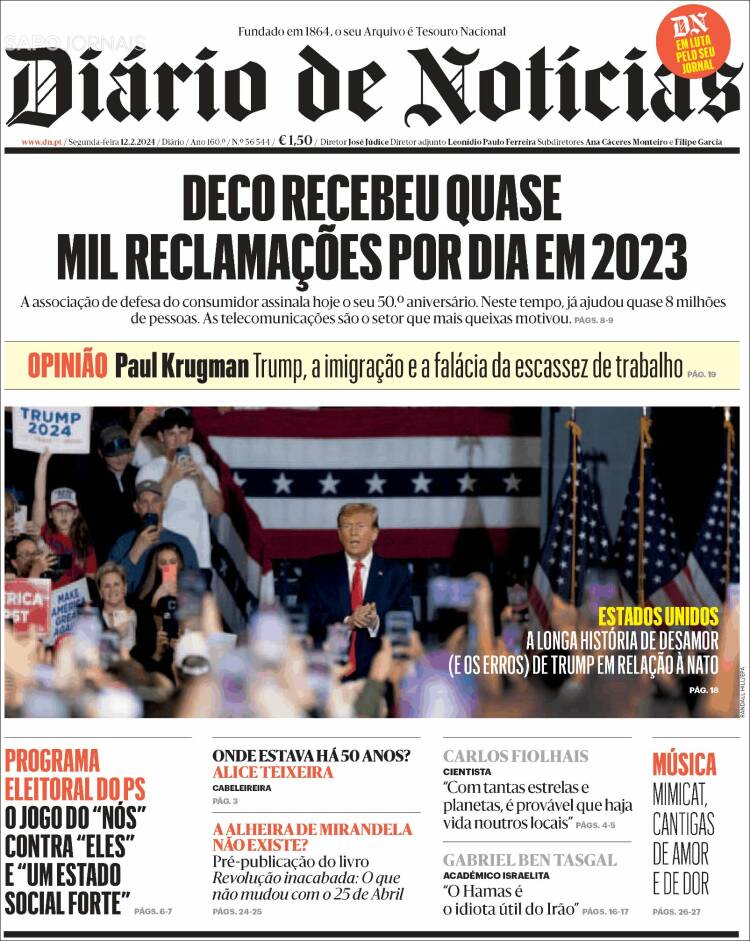 Portada de Diário de Noticias (Portugal)