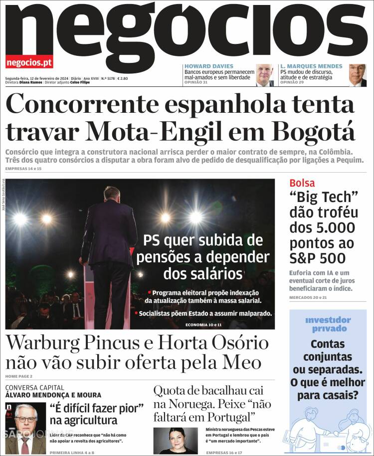 Portada de Jornal de Negócios (Portugal)