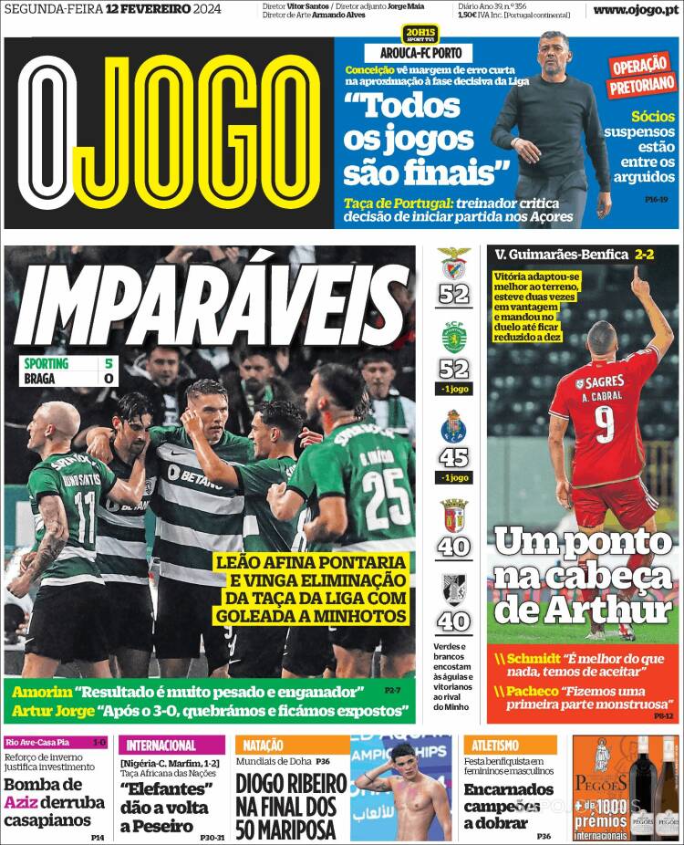 Portada de O Jogo (Portugal)