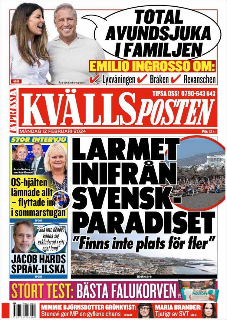 Portada de Kvällsposten (Suecia)