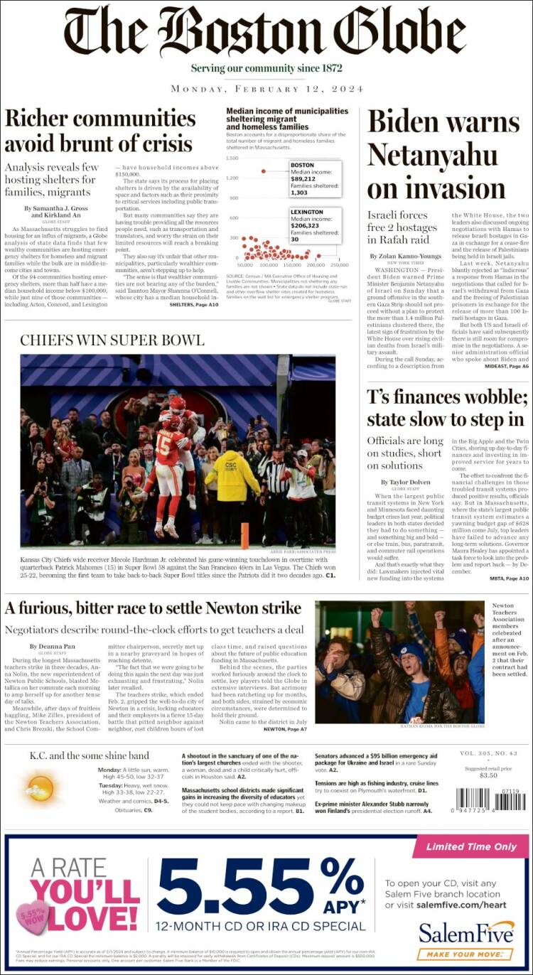 Portada de Boston Globe (USA)