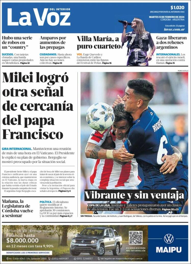 Portada de La Voz del Interior (Argentina)