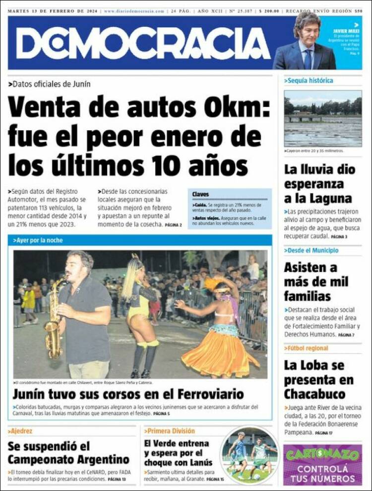 Portada de Diario Democracia (Argentina)