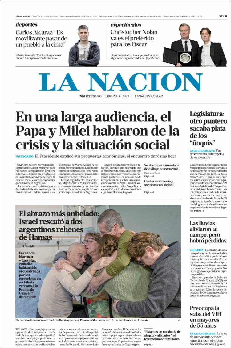 Portada de La Nación (Argentina)