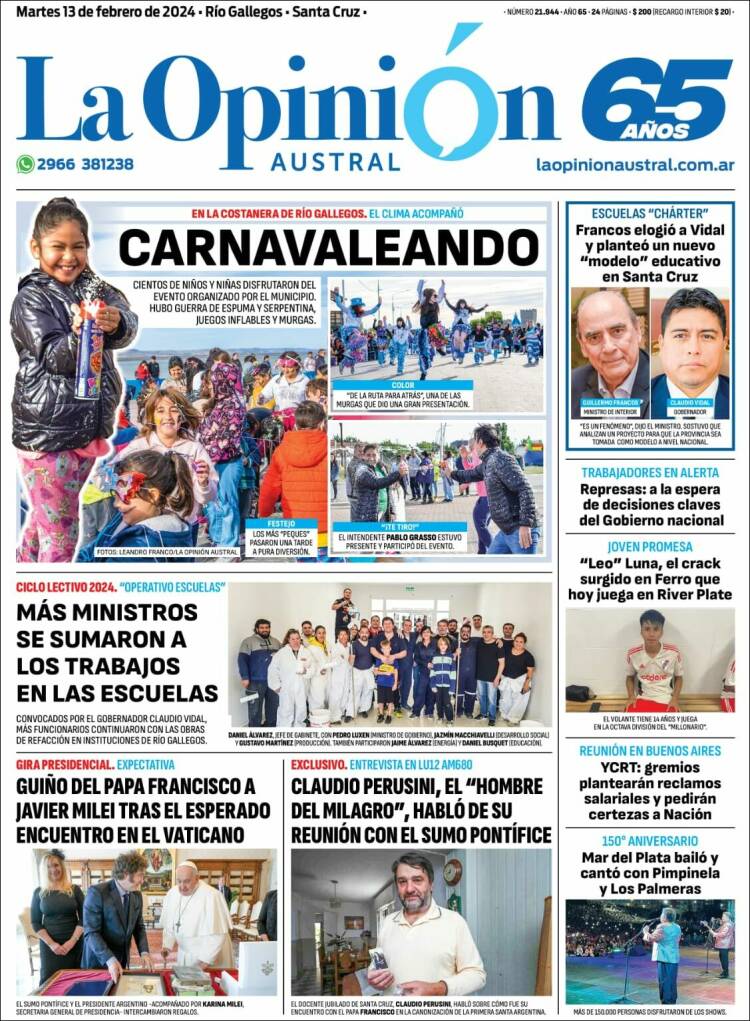 Portada de La Opinión Austral (Argentina)
