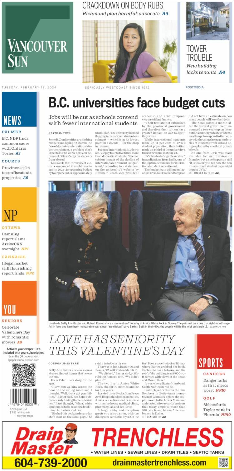 Portada de The Vancouver Sun (Canadá)