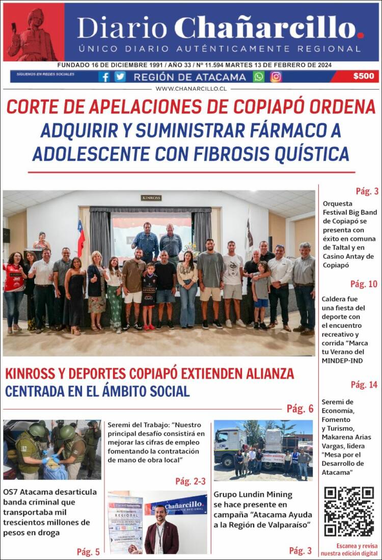 Portada de Diario Chañarcillo (Chile)