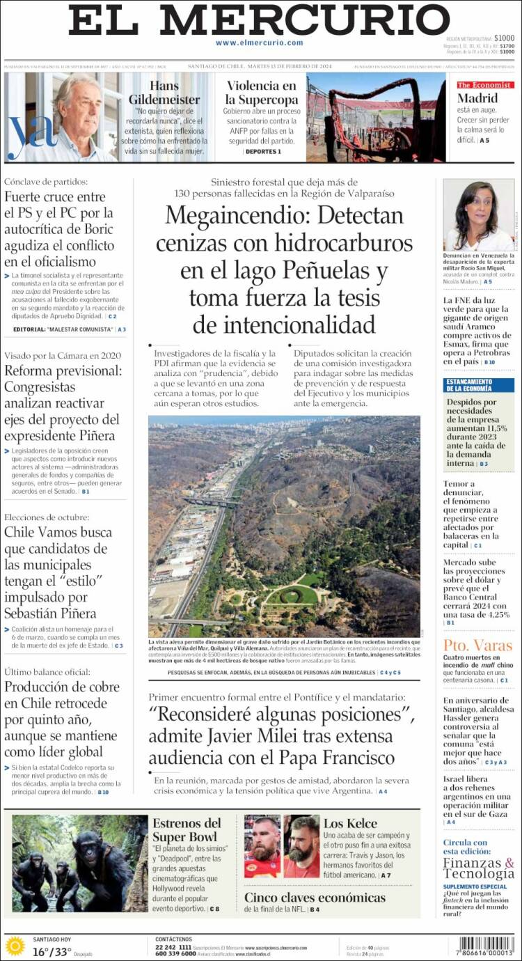 Portada de El Mercurio (Chile)