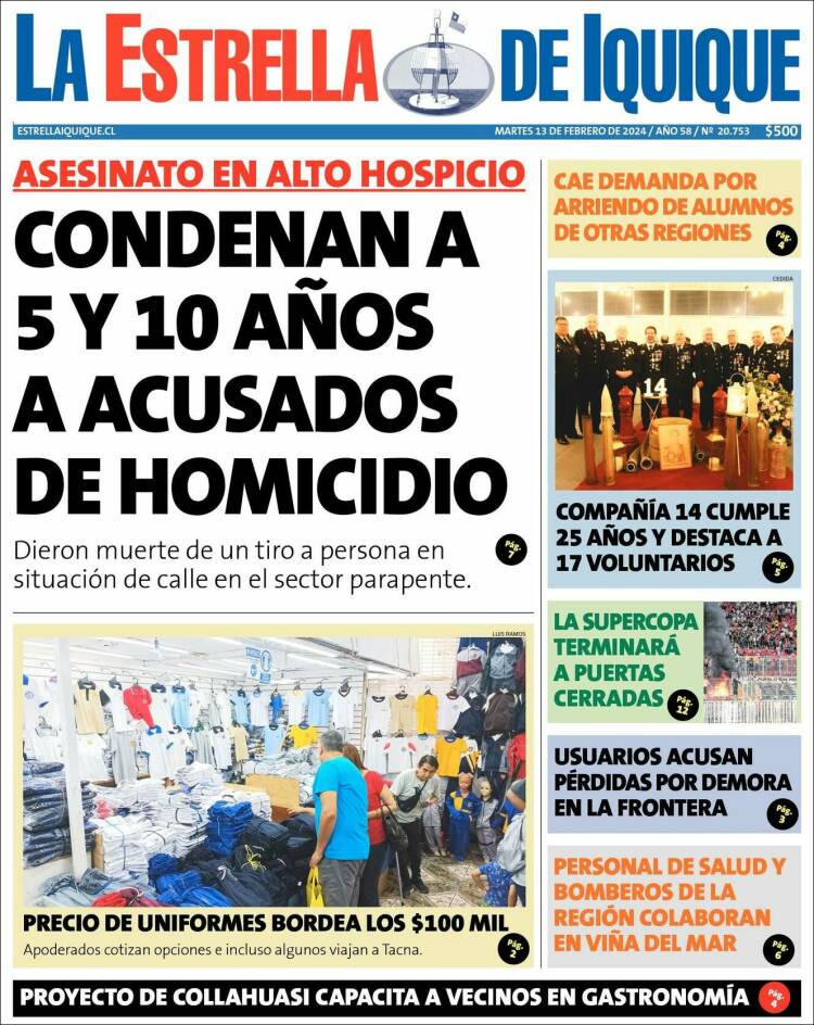 Portada de La Estrella de Iquique (Chile)