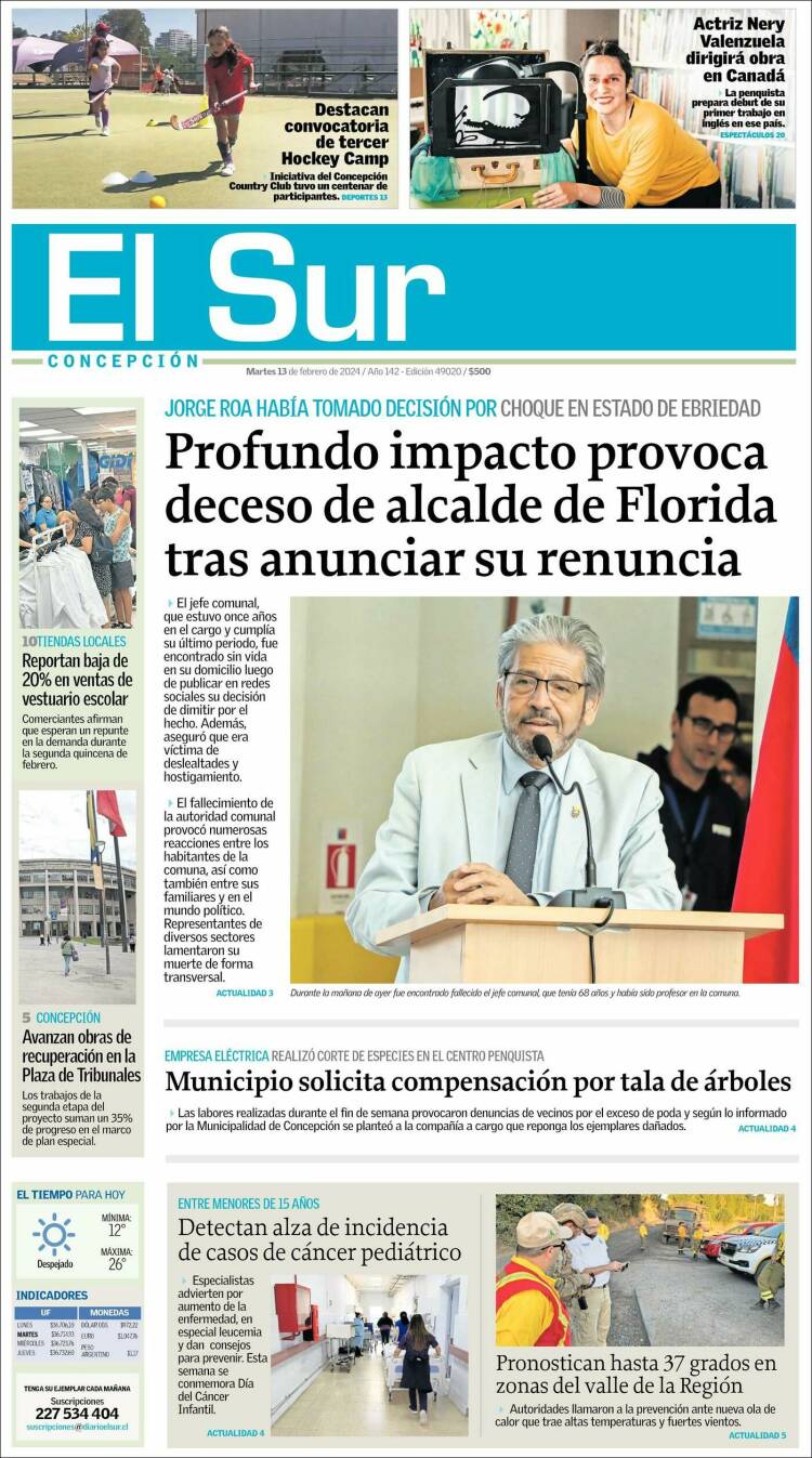 Portada de El Sur (Chile)