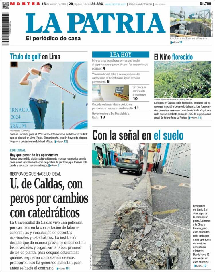 Portada de La Patria (Colombia)