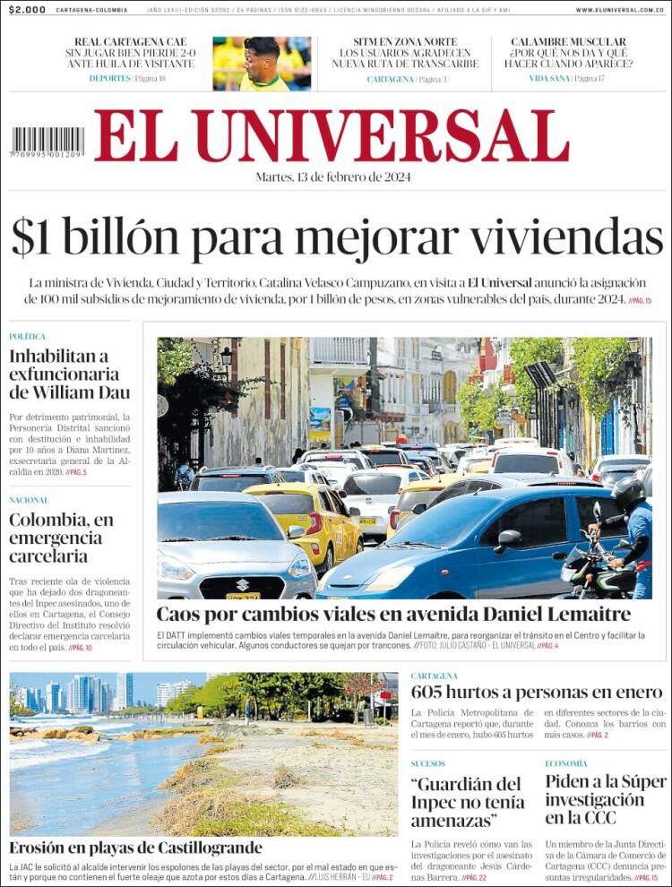 Portada de El Universal (Colombia)