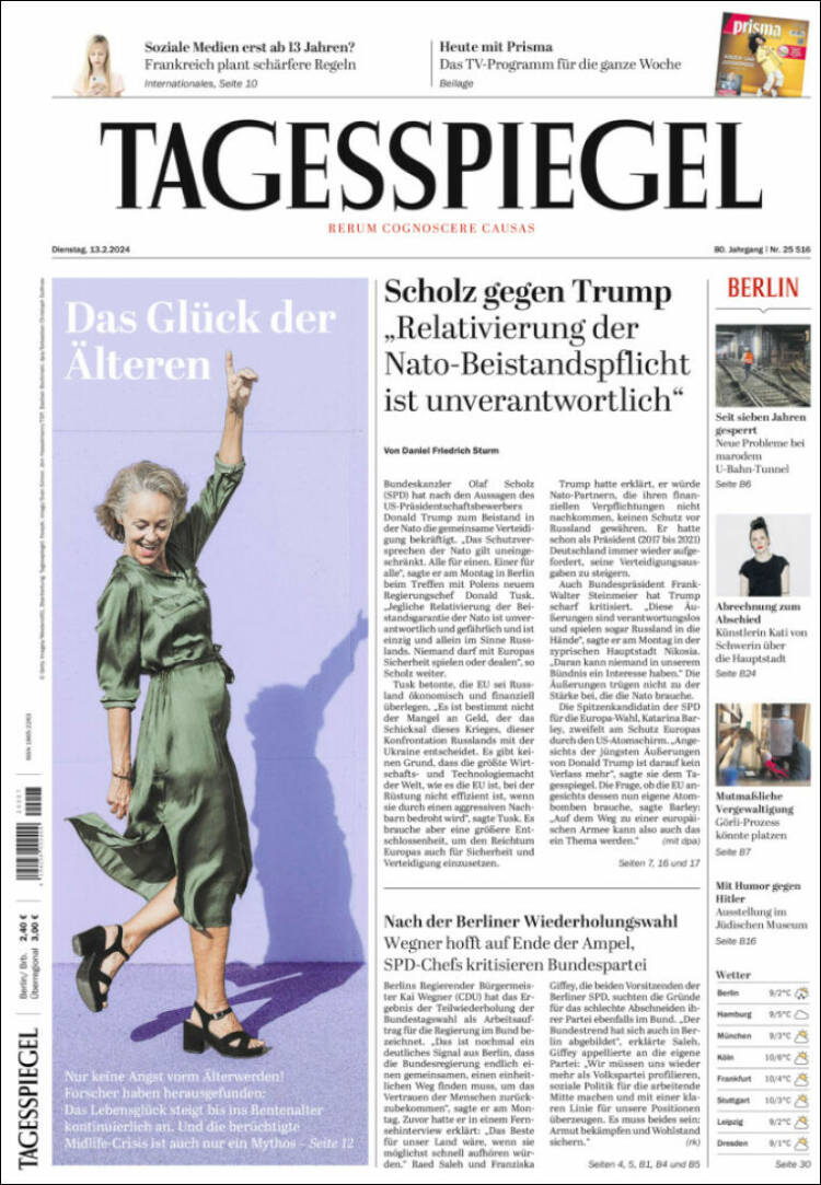 Portada de Der Tagesspiegel (Alemania)