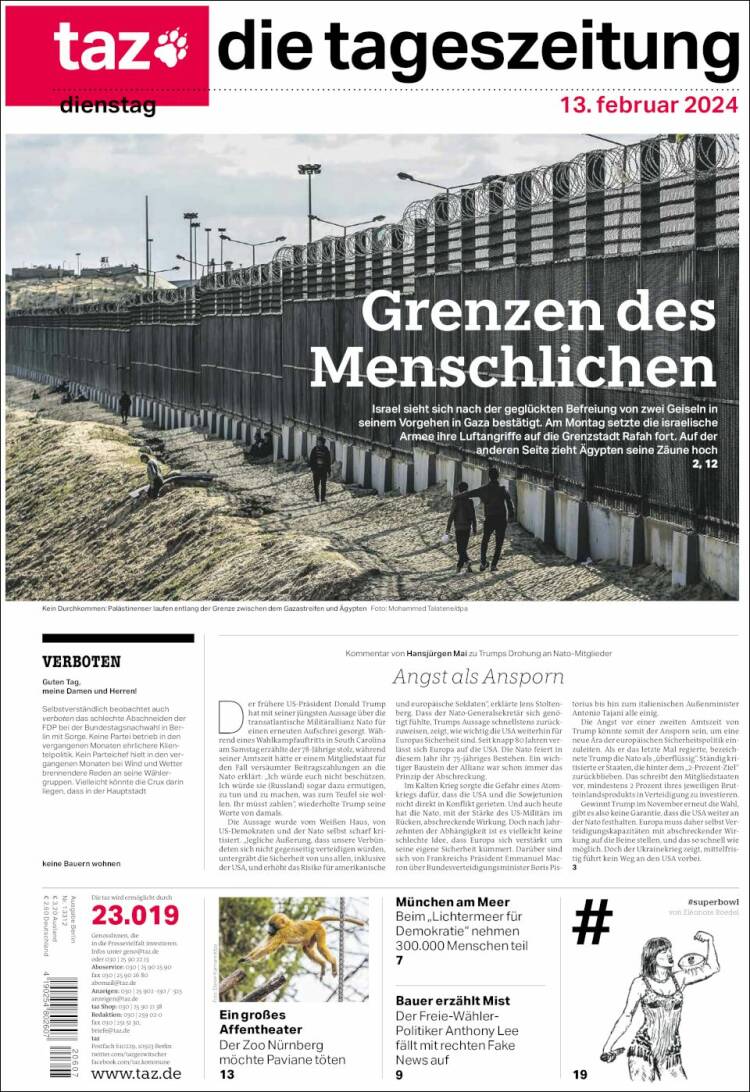 Portada de Die Tageszeitung (Alemania)