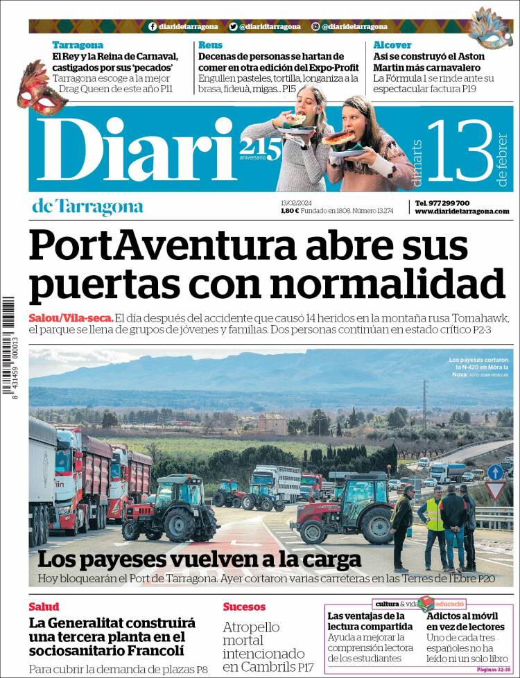 Portada de Diari de Tarragona (España)