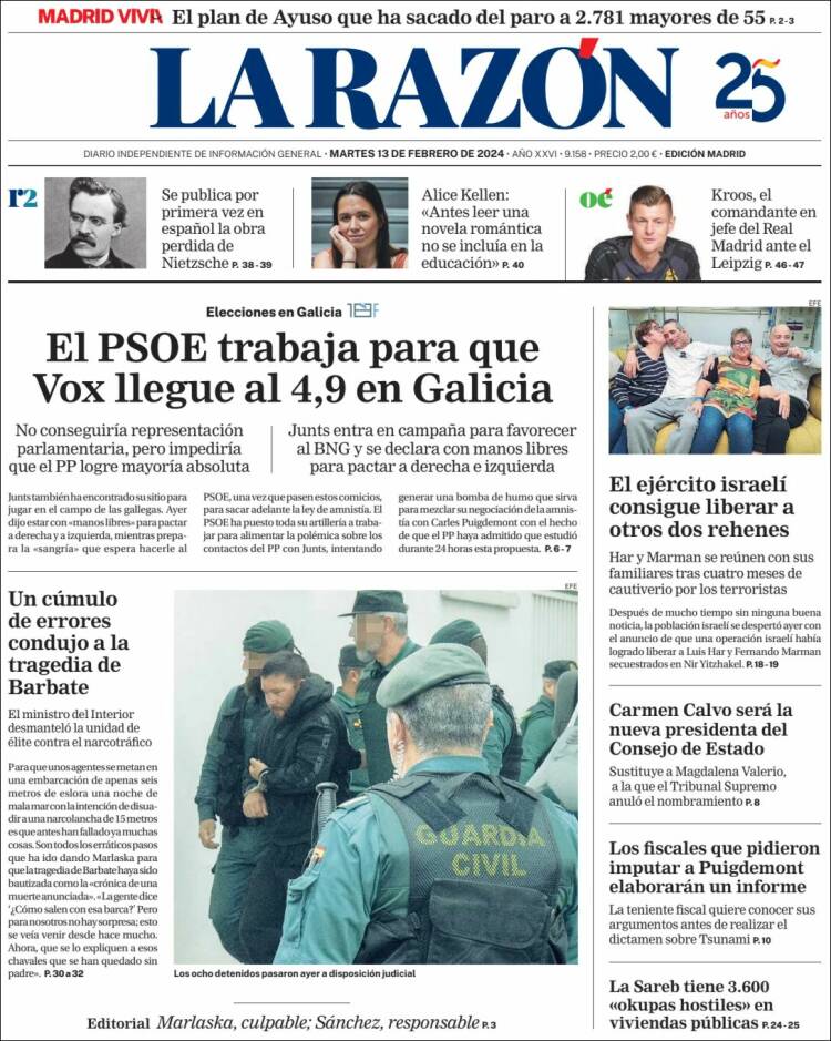 Portada de La Razón (España)