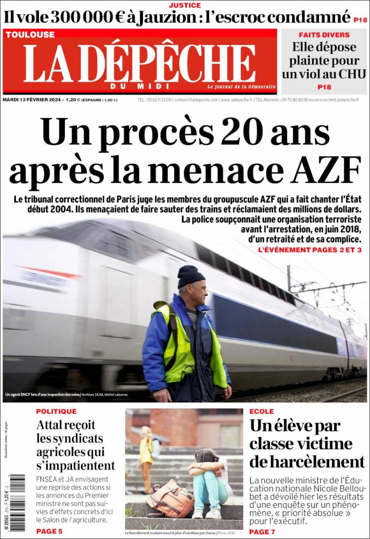 Portada de La Dépêche du Midi (Francia)