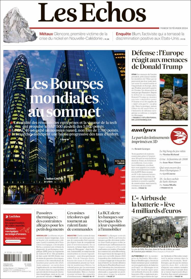 Portada de Les Echos (Francia)