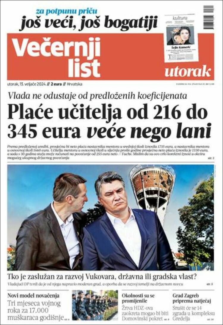 Portada de Večernji (Croacia)
