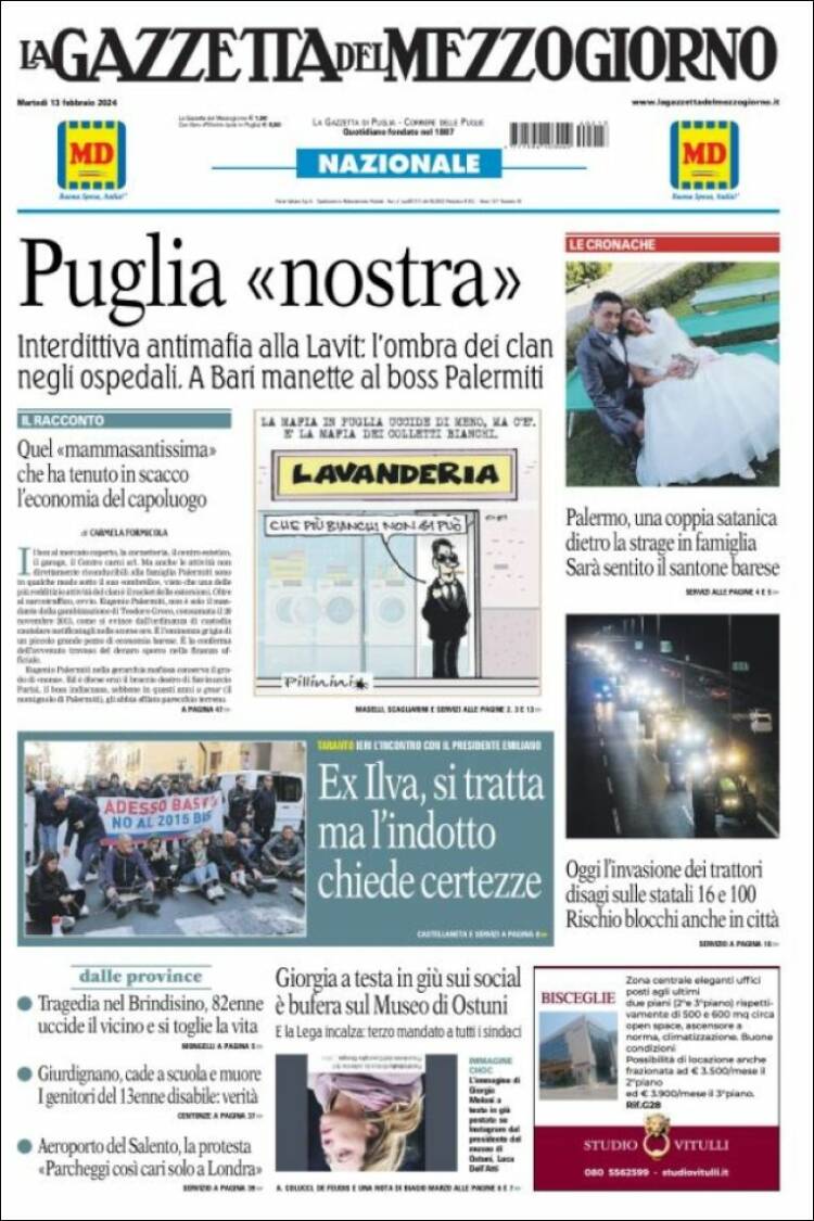 Portada de La Gazzetta del Mezzogiorno (Italia)