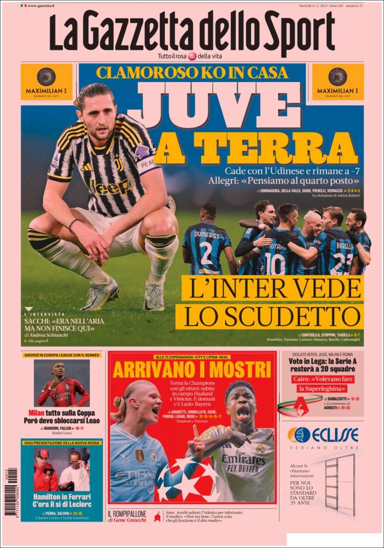Portada de La Gazzetta dello Sport (Italia)