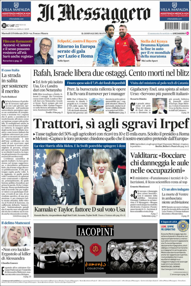 Portada de Il Messaggero (Italia)