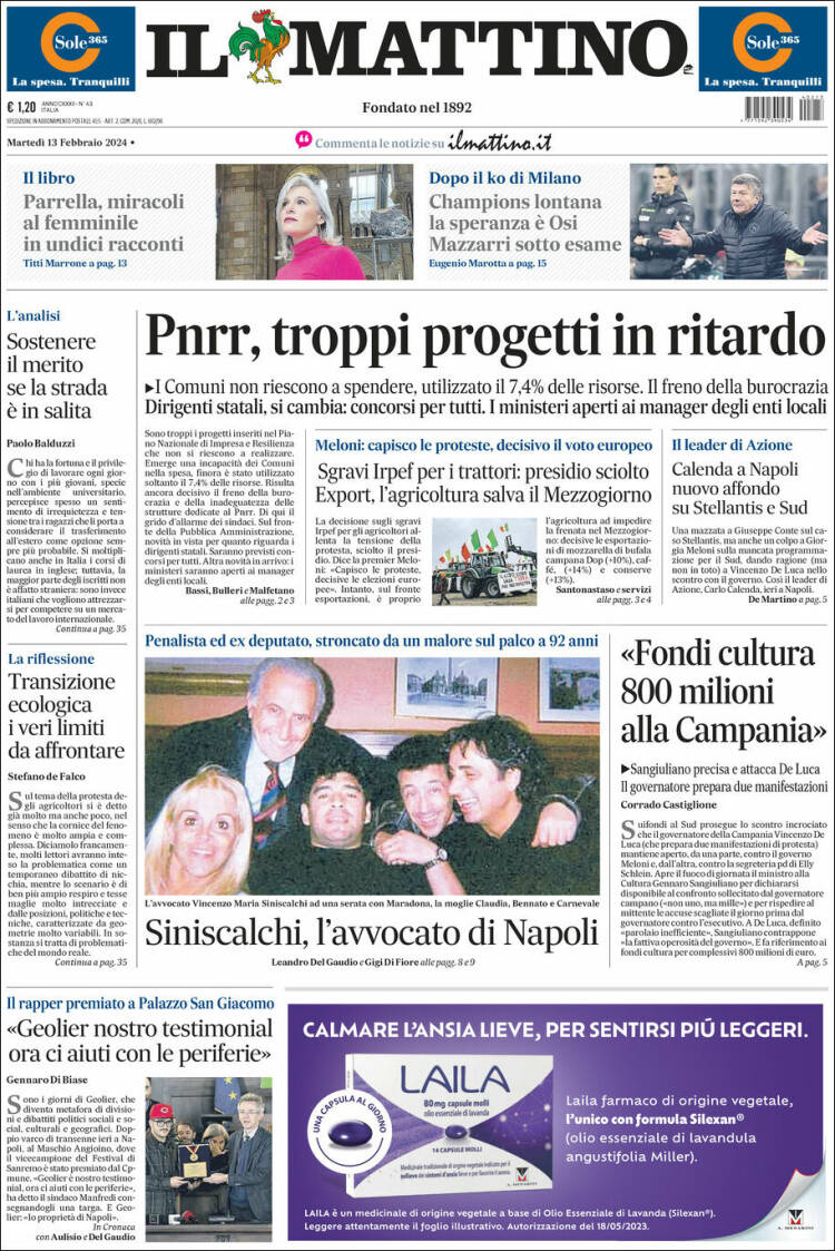 Portada de Il Mattino (Italia)