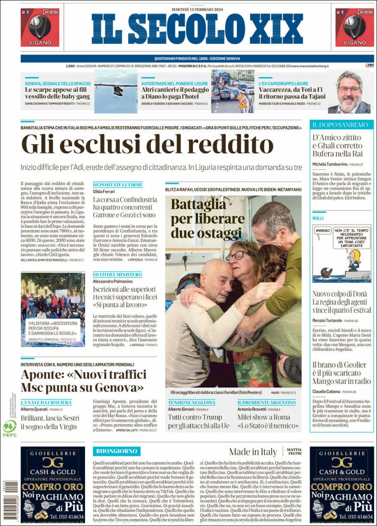 Portada de Il Secolo XIX (Italia)