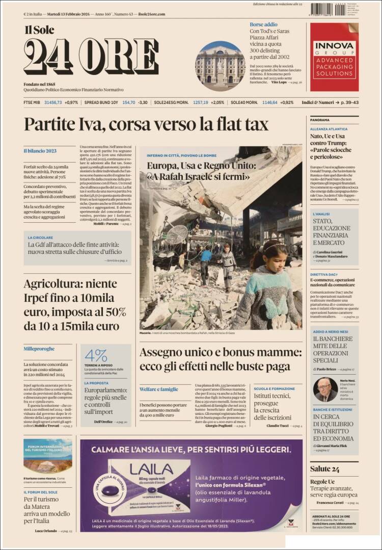 Portada de Il Sole 24 ORE (Italia)