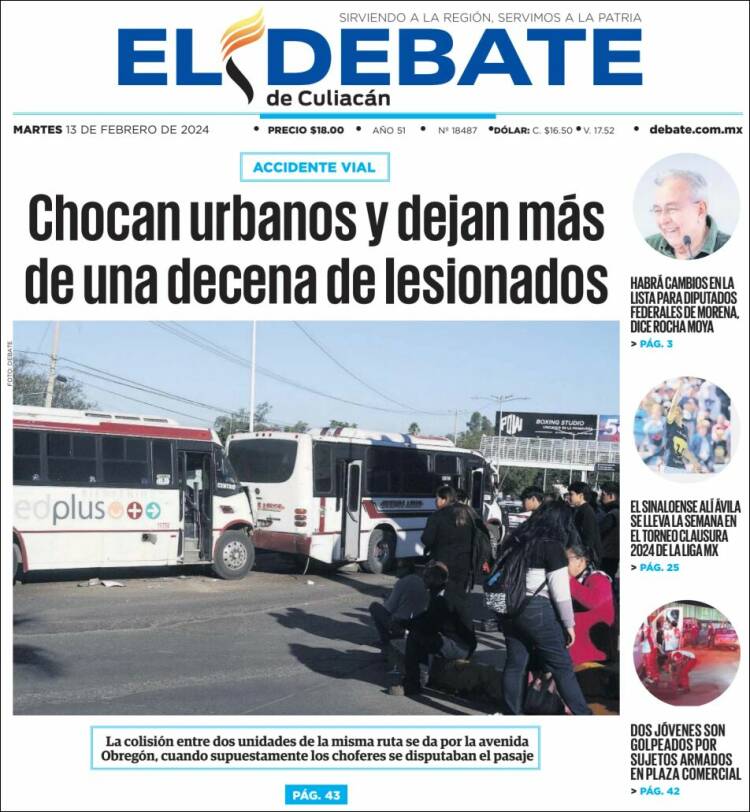 Portada de El Debate de Culiacán (M&eacute;xico)