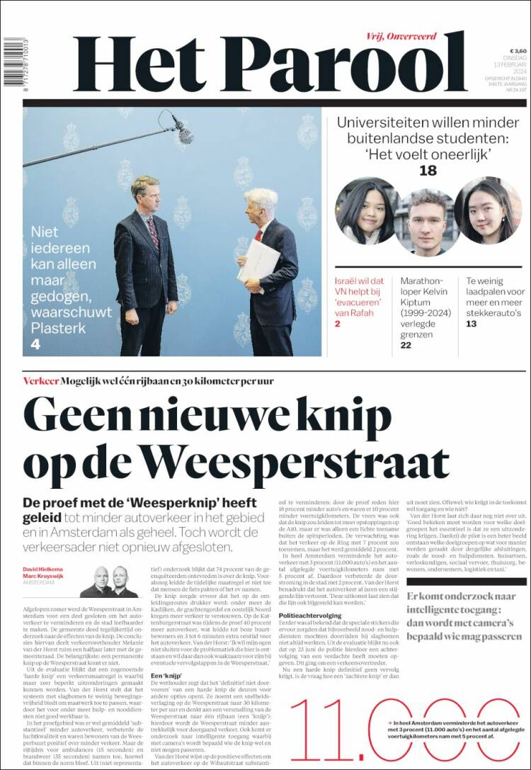 Portada de Het Parool (Pa&iacute;ses Bajos)