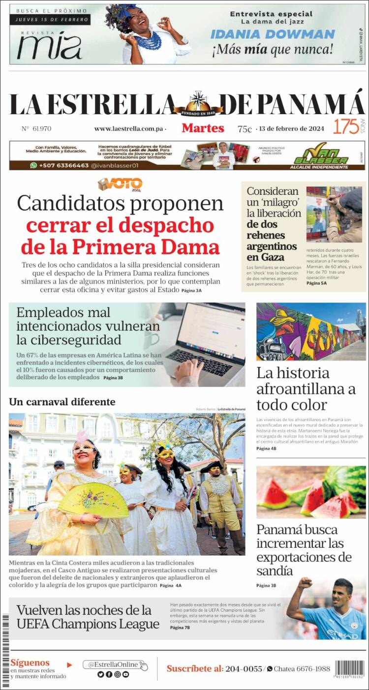 Portada de La Estrella de Panamá (Panam&aacute;)