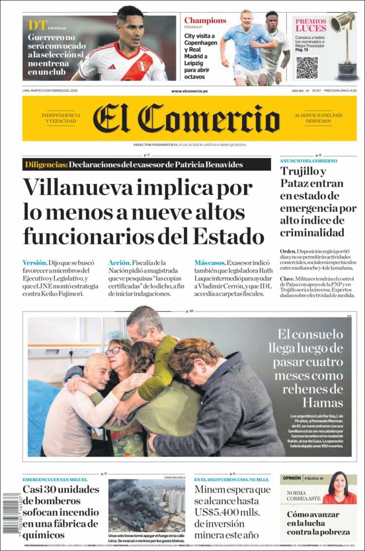 Portada de El Comercio (Per&uacute;)