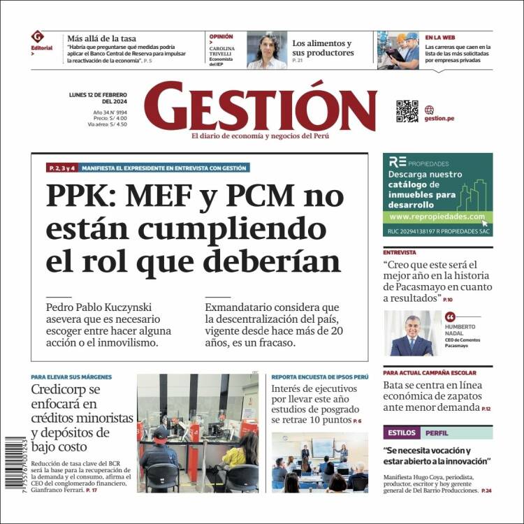 Portada de Diario Gestión (Per&uacute;)